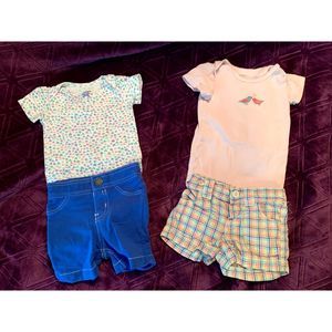 LOT of FOUR 12 month girls 2 Circo shorts and 2 Carter's bodysuits